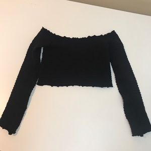 Free People Black Long Sleeve Crop Top  XS/S